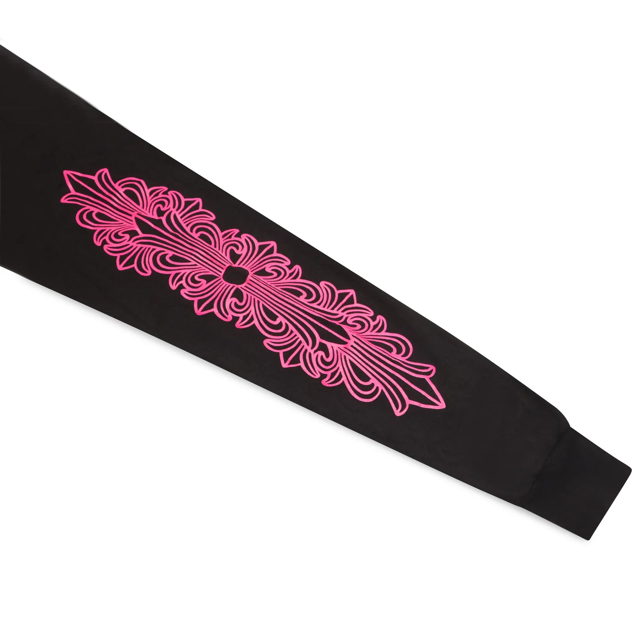 Detailed Sleeve View of Chrome Hearts Horse Shoe Pocket Logo L/S Black Pink T Shirt